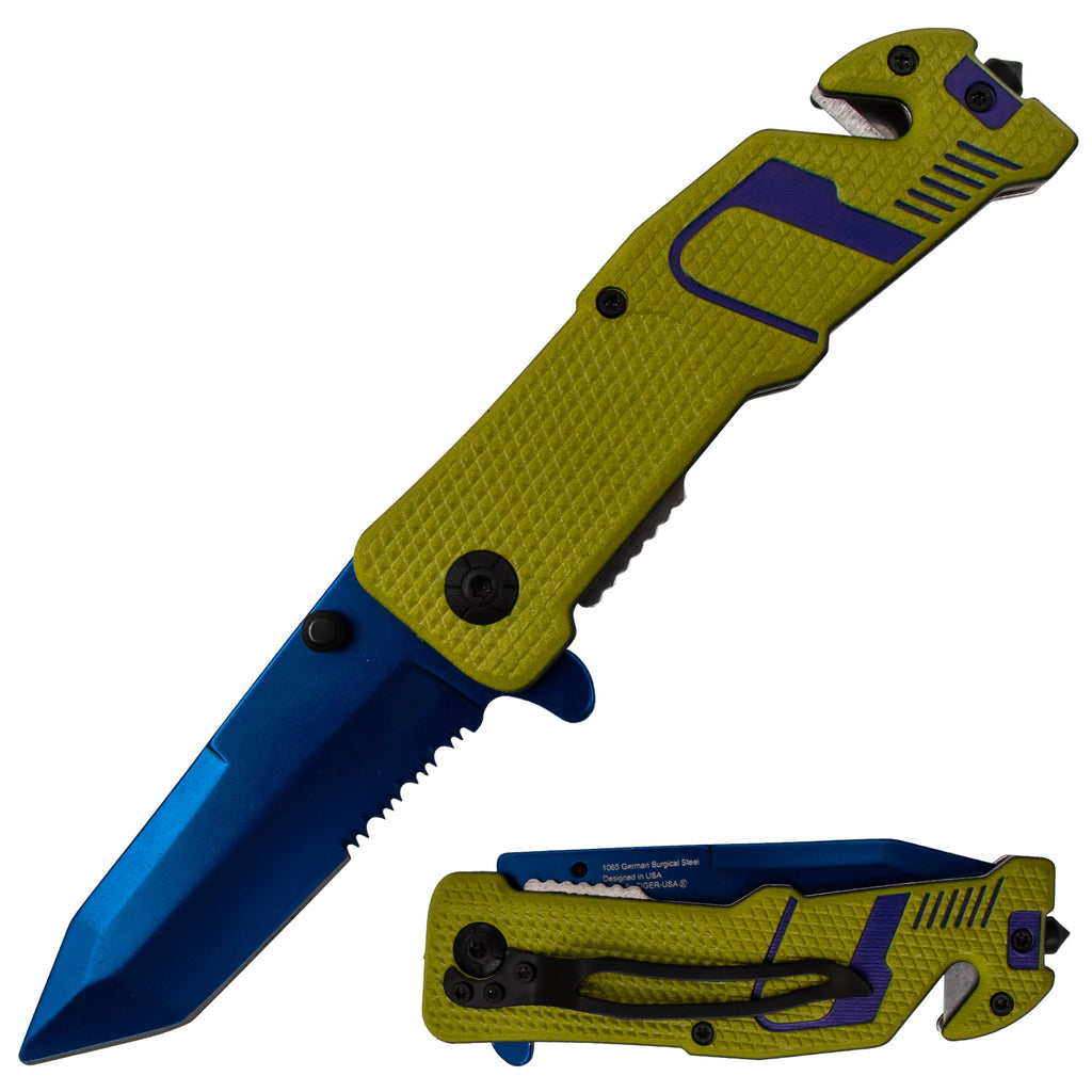 Tiger USA Sneakerhead Spring Assisted Knife Tanto Lime and Blue