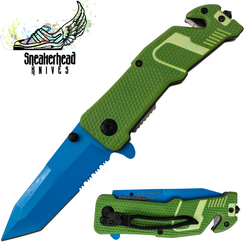 Tiger USA Sneakerhead Spring Assisted Knife Tanto Green Blue