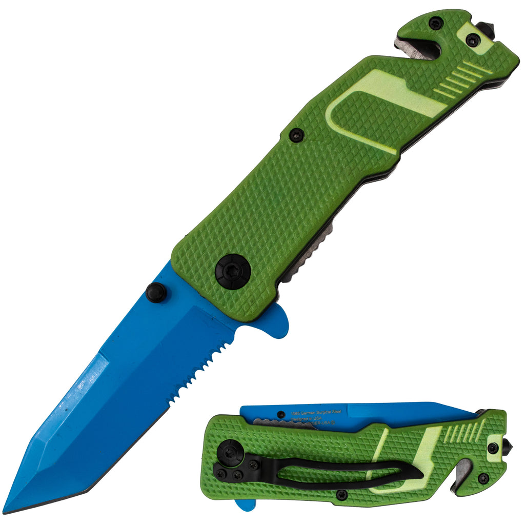 Tiger USA Sneakerhead Spring Assisted Knife Tanto Green Blue