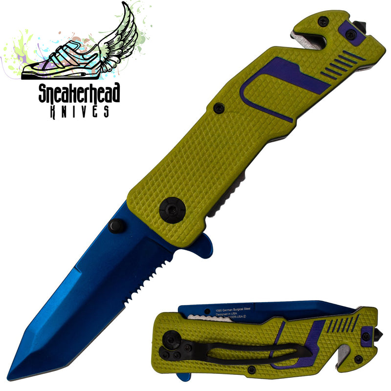 Tiger USA Sneakerhead Spring Assisted Knife Tanto Lime and Blue