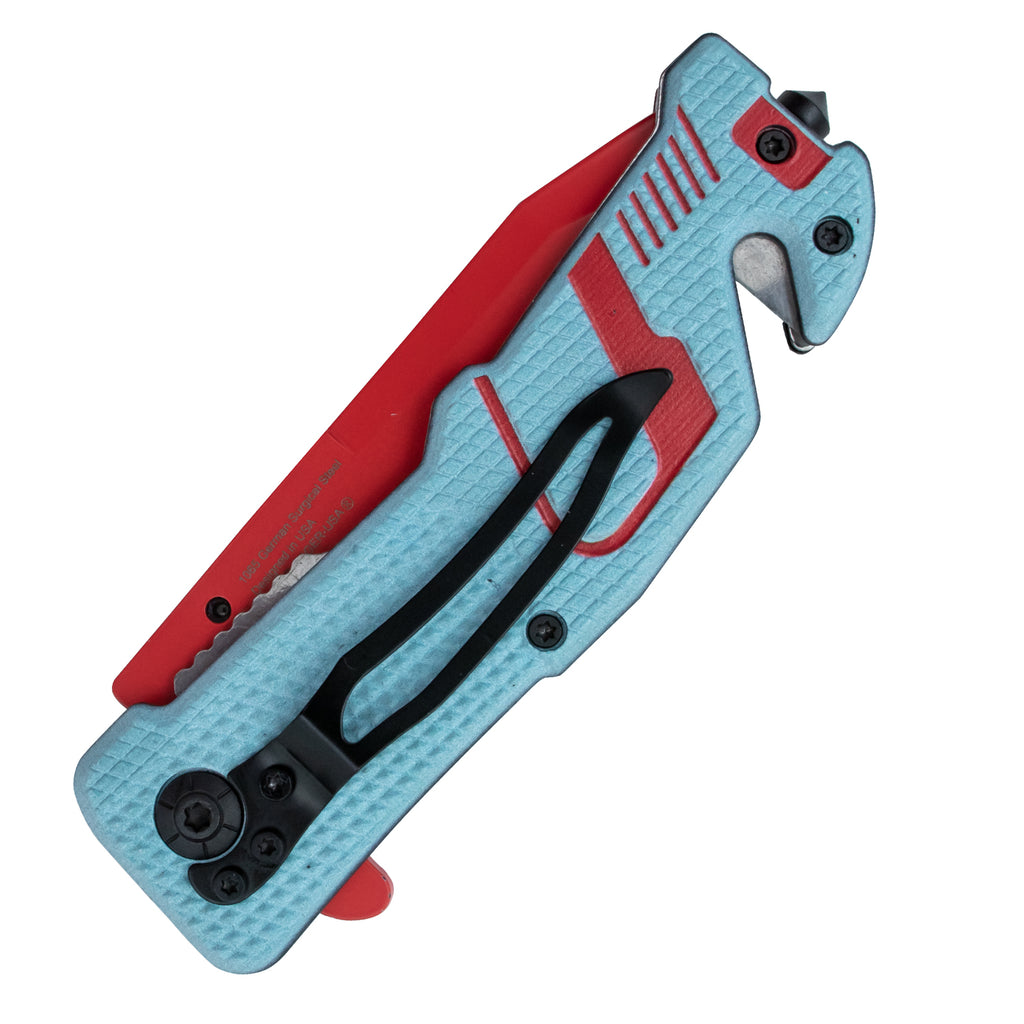 Tiger USA Sneakerhead Spring Assisted Knife Tanto Red Sky Blue