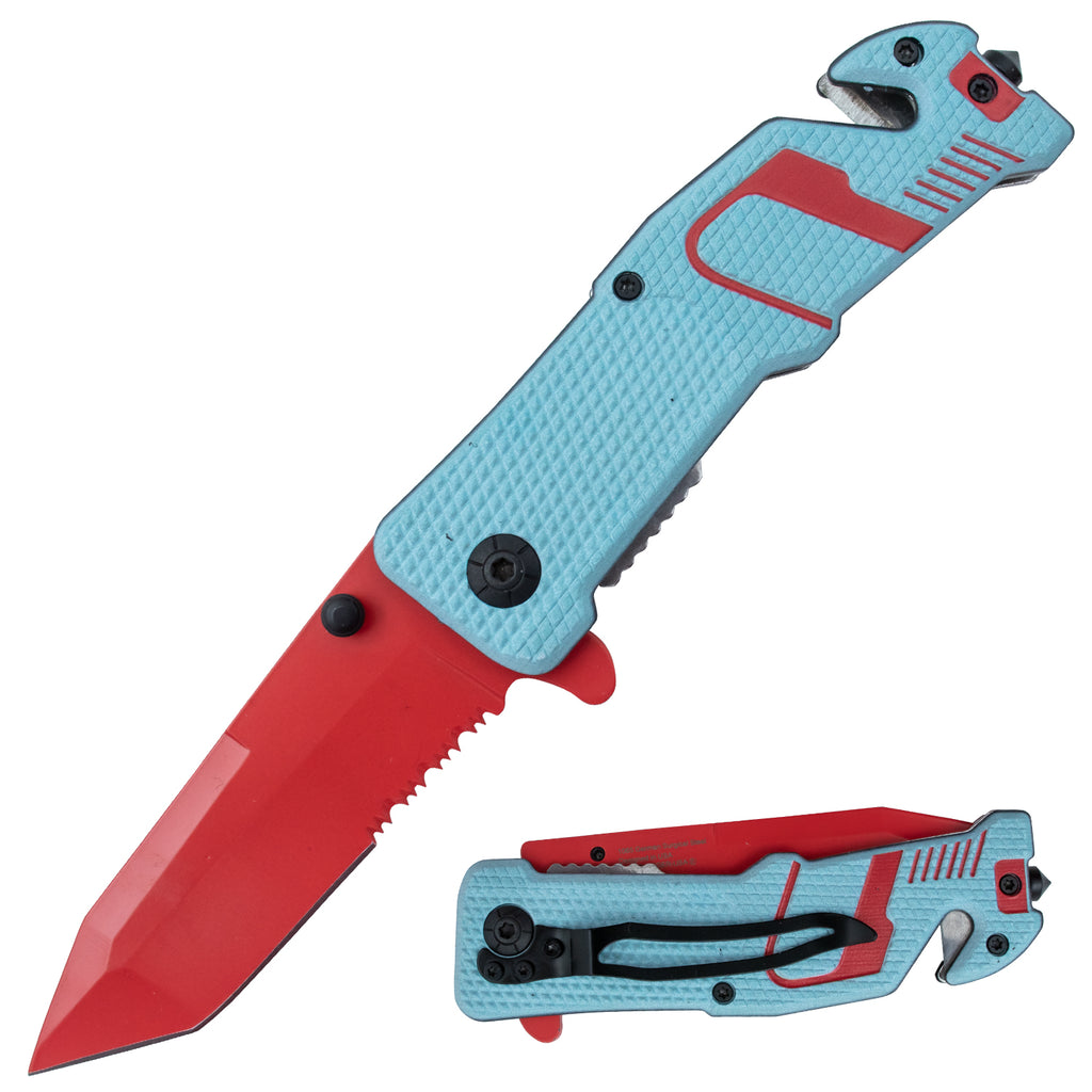Tiger USA Sneakerhead Spring Assisted Knife Tanto Red Sky Blue