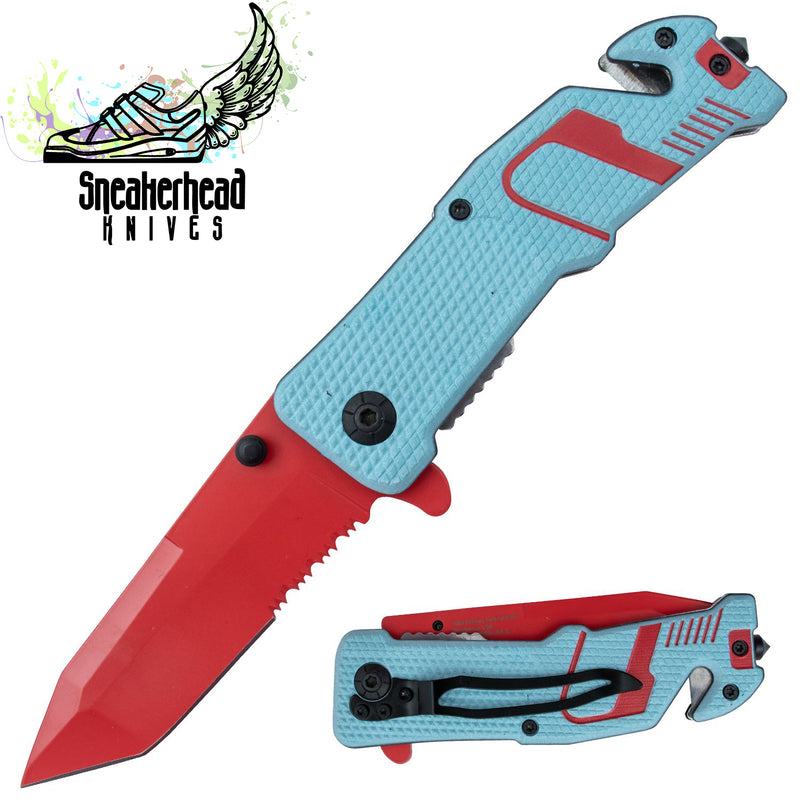 Tiger USA Sneakerhead Spring Assisted Knife Tanto Red Sky Blue