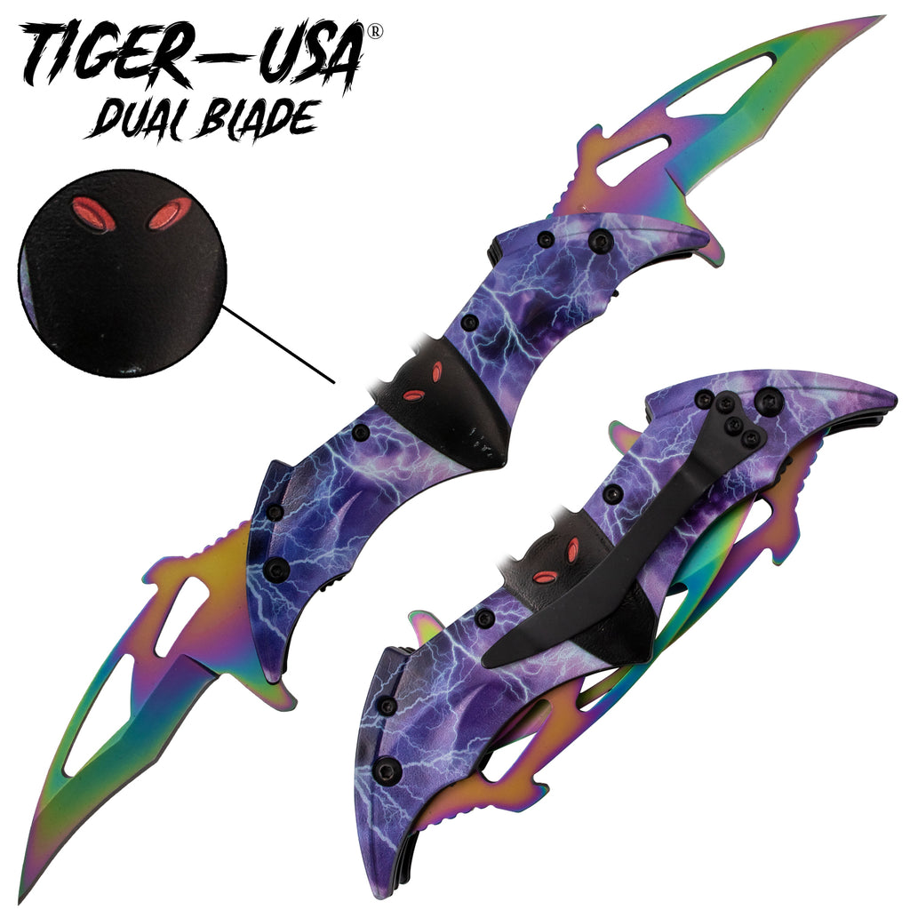 Tiger USA Dual Blade Spring Assisted Knife Lightning Bolts