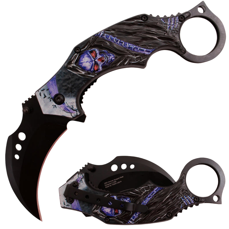 Tiger USA Spring Assisted Knife Karambit Reaper Blue