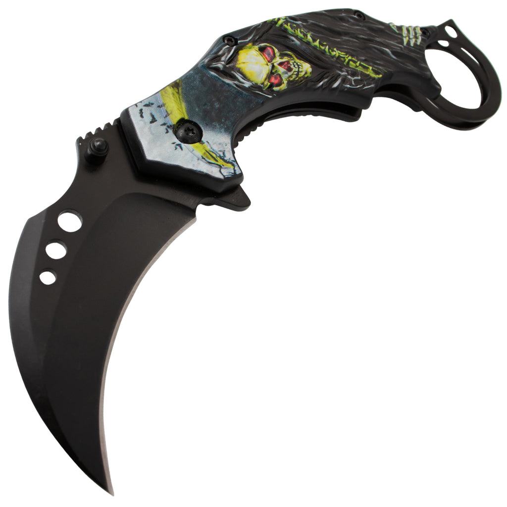 Tiger USA Spring Action Knife Karambit Reaper Yellow