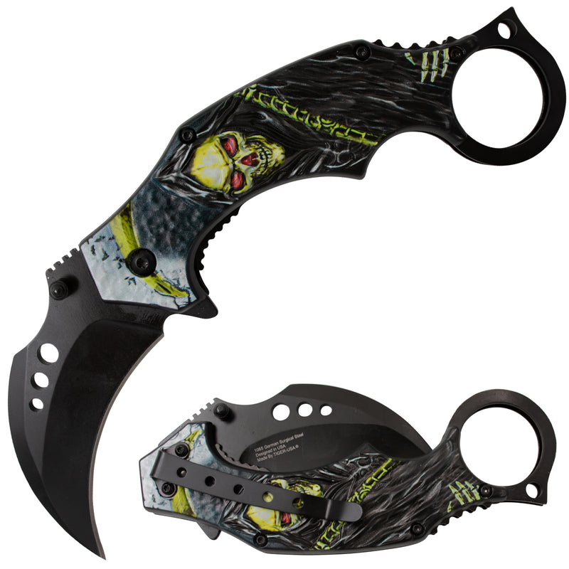 Tiger USA Spring Action Knife Karambit Reaper Yellow