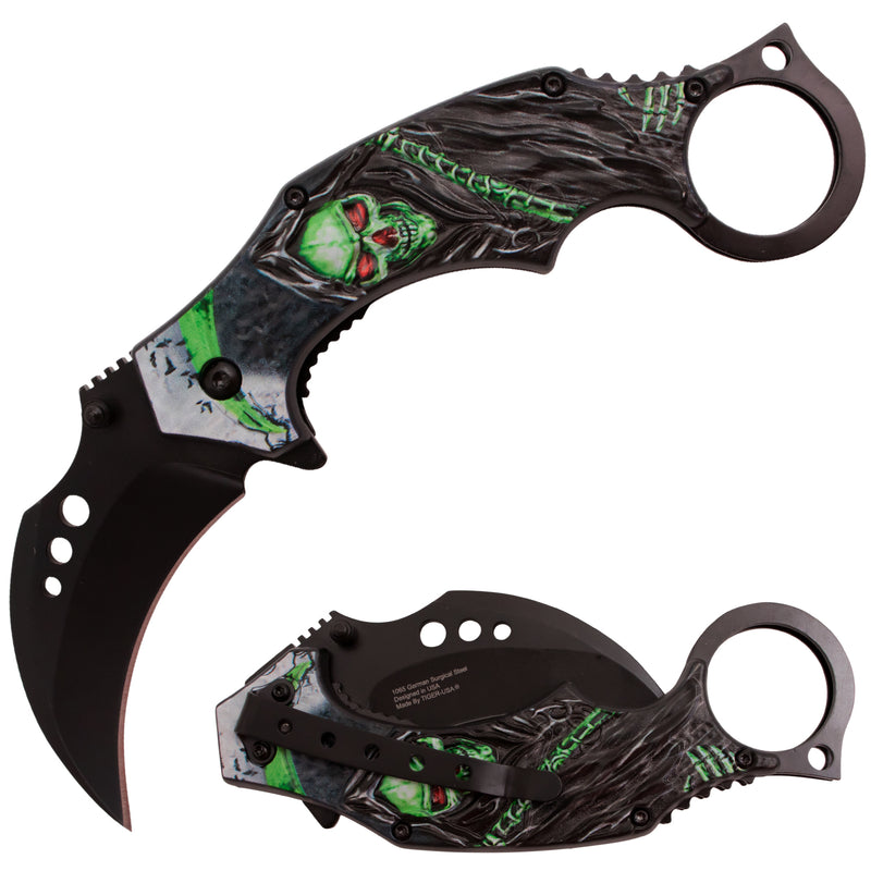 Tiger USA Spring Action Knife Karambit Reaper Green