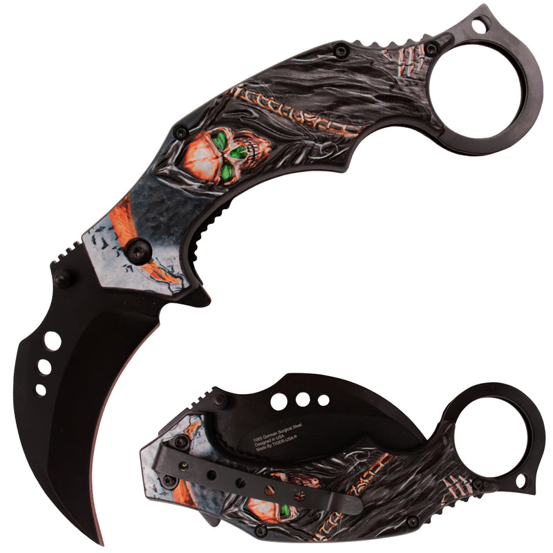 Tiger USA Spring Action Knife Karambit Reaper Orange