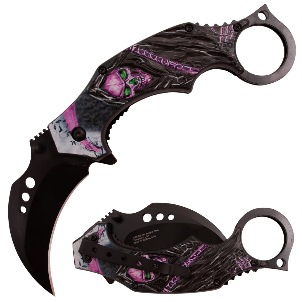 Tiger USA Spring Assisted Knife Karambit Reaper Purple