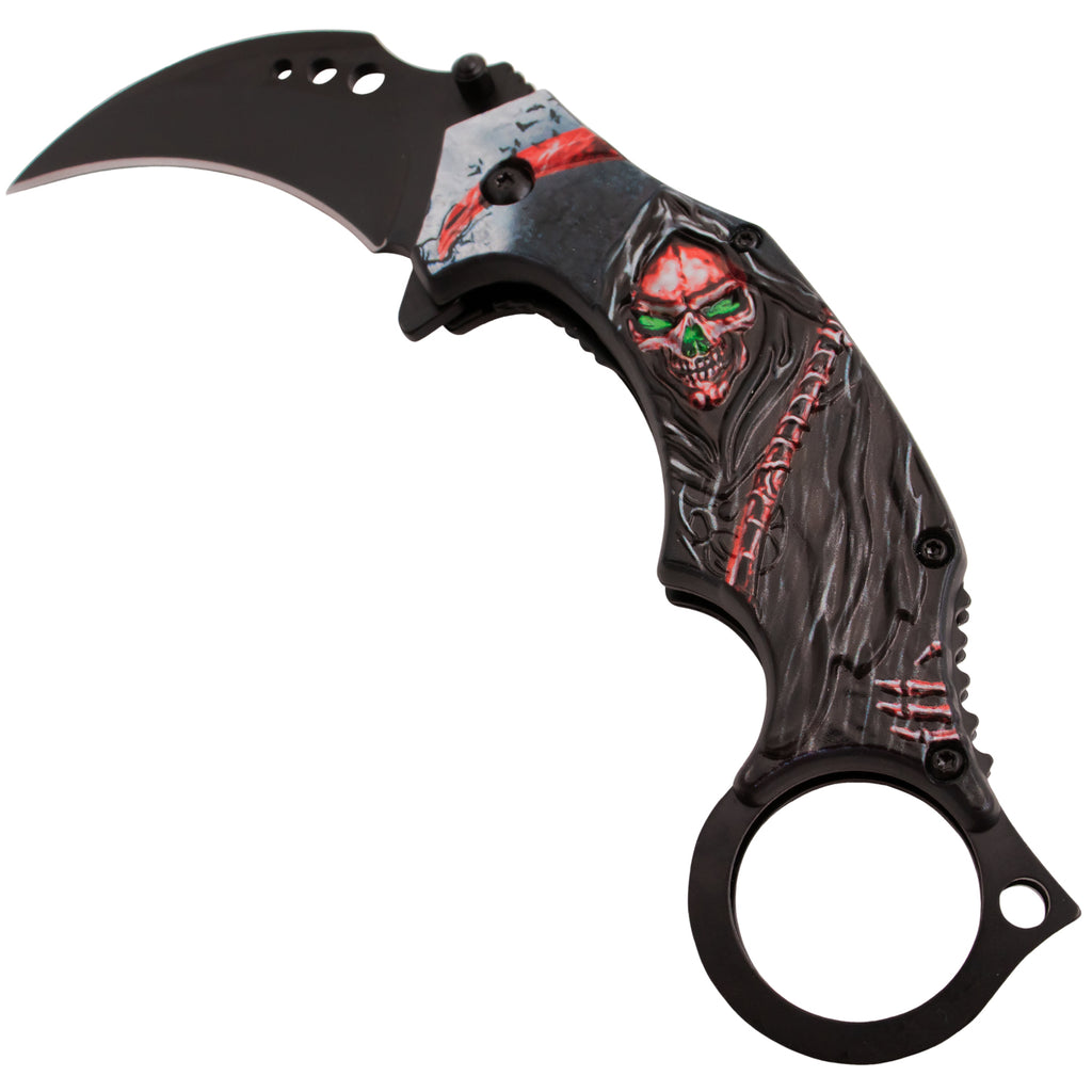 Tiger USA Spring Action Knife Karambit Reaper Red