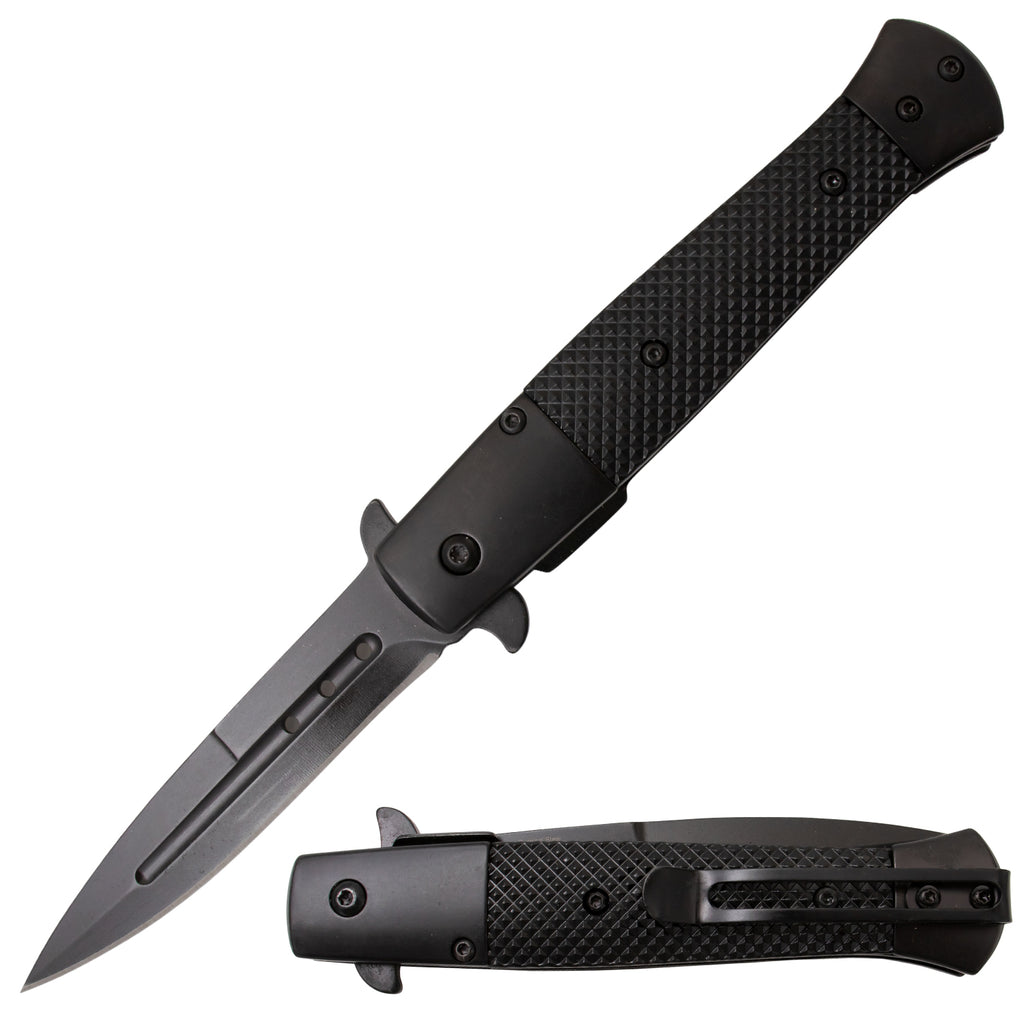 Tiger USA Spring Assisted Stiletto Style Dagger Blade Black