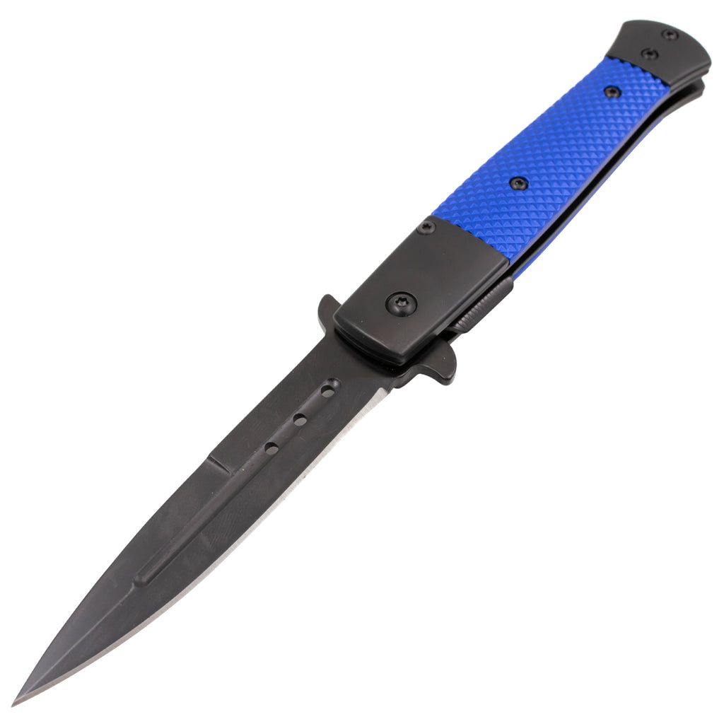 Tiger USA Spring Assisted Stiletto Style Dagger Blade Blue