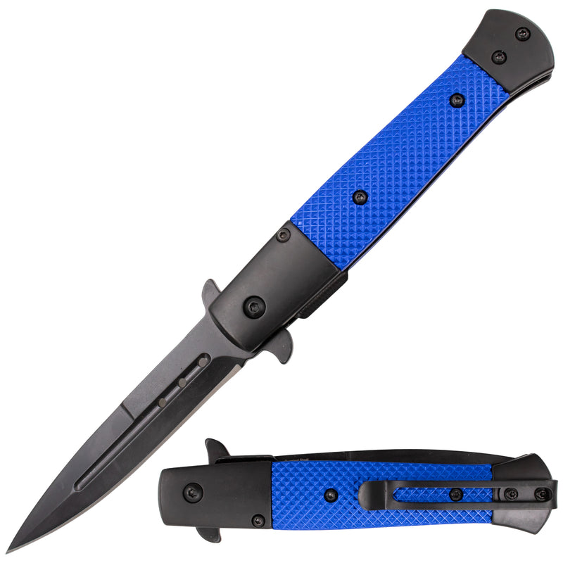 Tiger USA Spring Assisted Stiletto Style Dagger Blade Blue