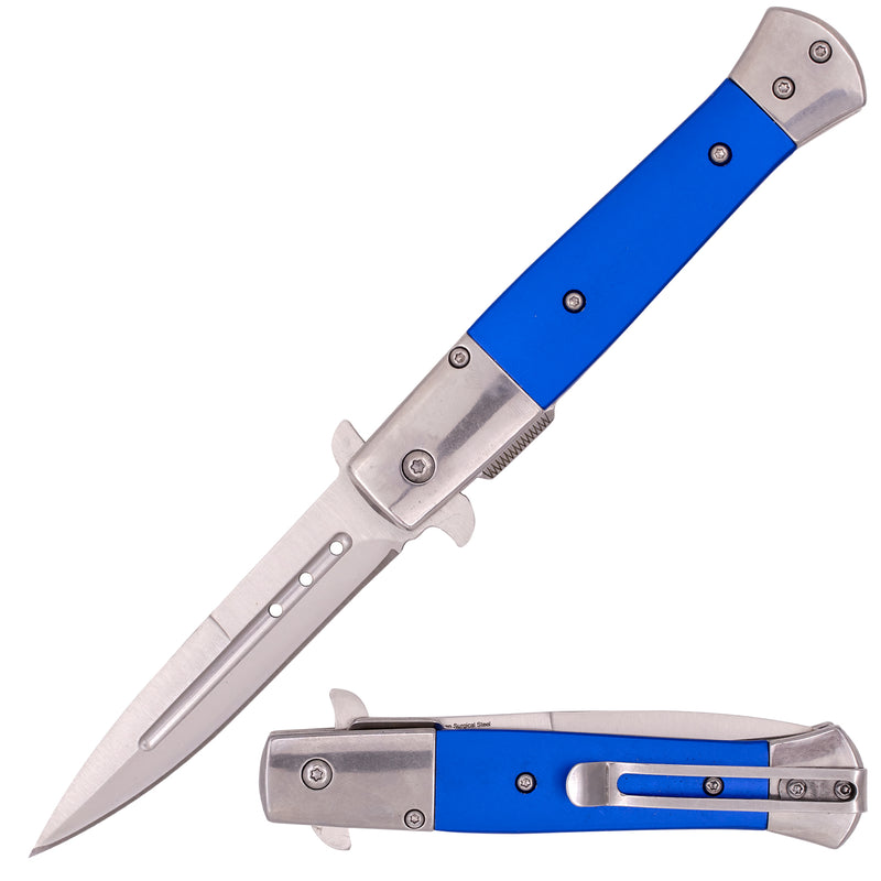 Tiger USA Spring Assisted Stiletto Style Dagger Blade Blue