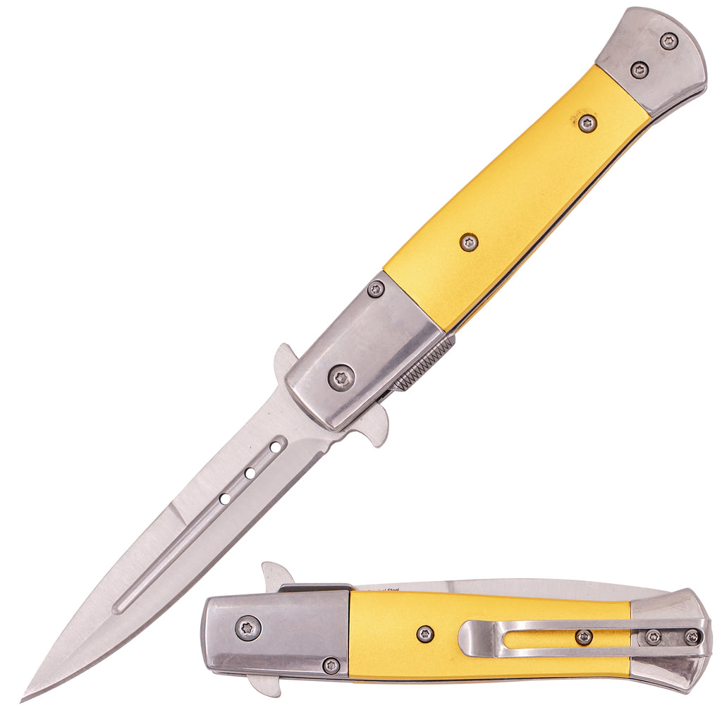 Tiger USA Spring Assisted Stiletto Style Dagger Blade Gold