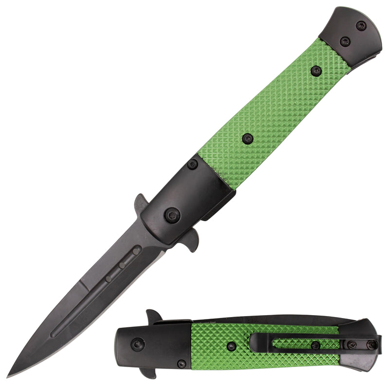 Tiger USA Spring Assisted Stiletto Style Dagger Blade Green