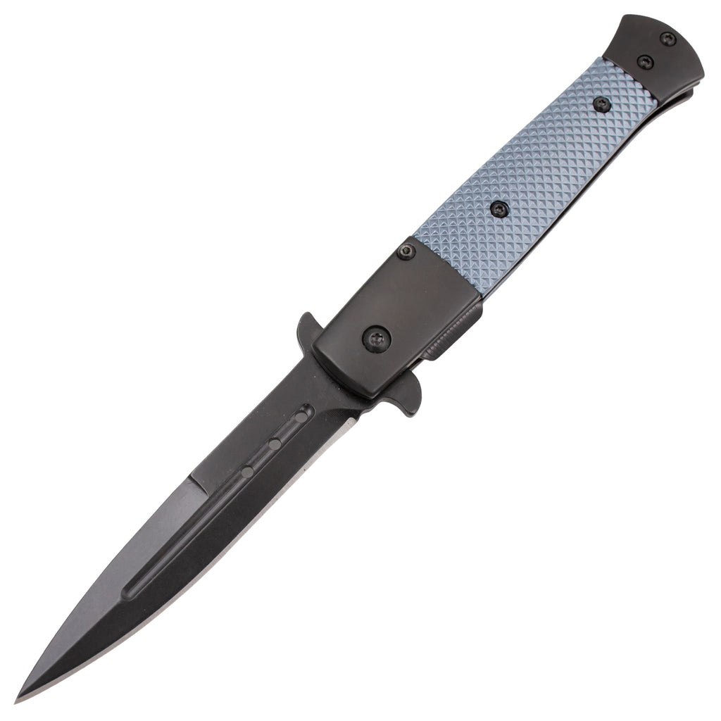 Tiger USA Spring Assisted Stiletto Style Dagger Blade Grey