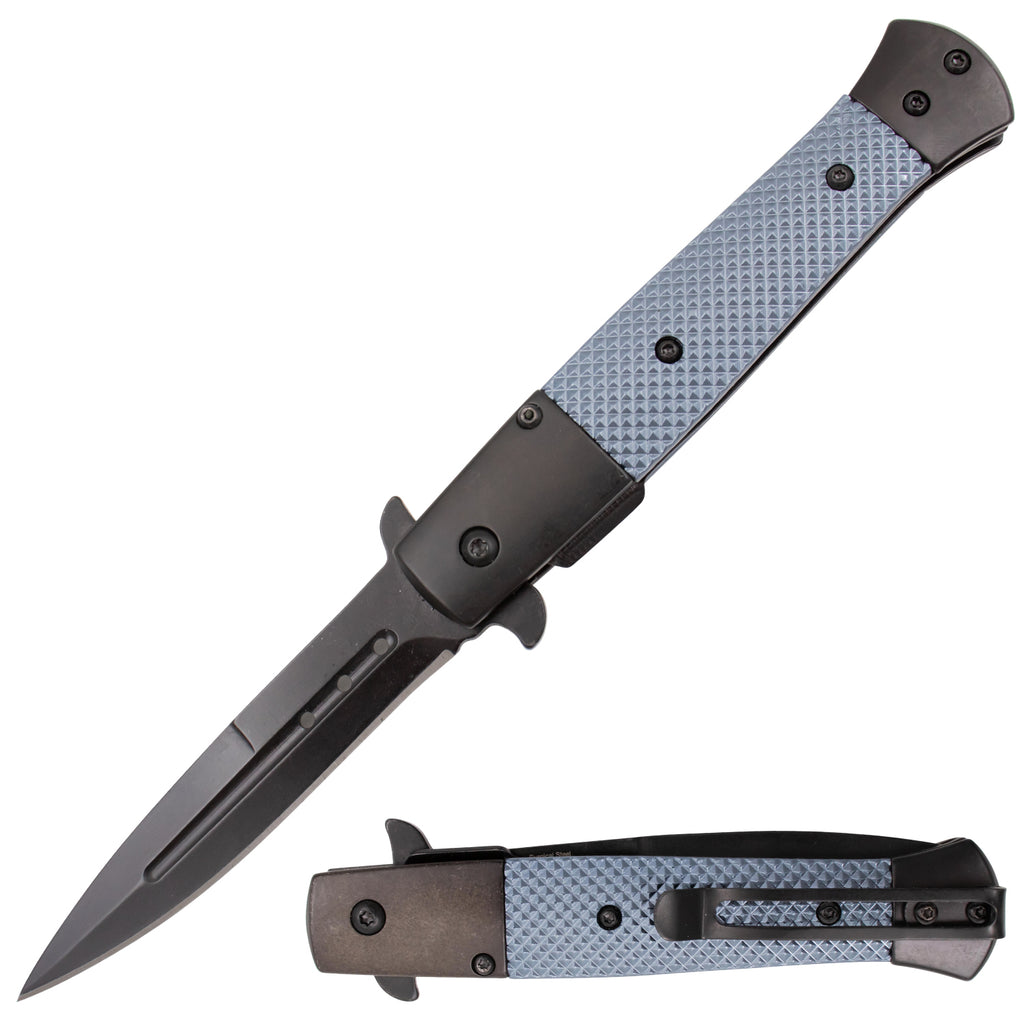 Tiger USA Spring Assisted Stiletto Style Dagger Blade Grey