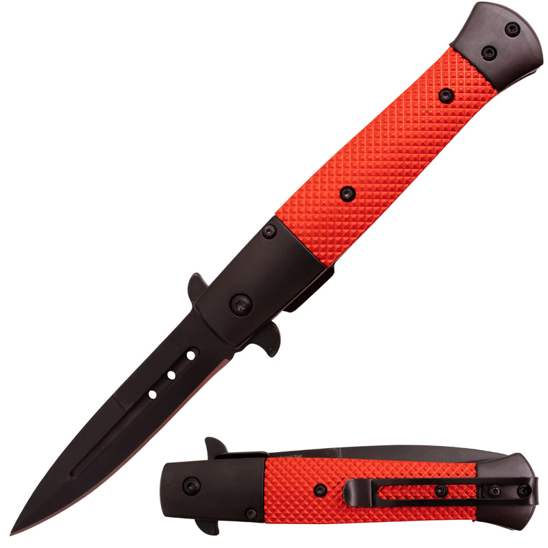 Tiger USA Spring Assisted Stiletto Style Dagger Blade Red