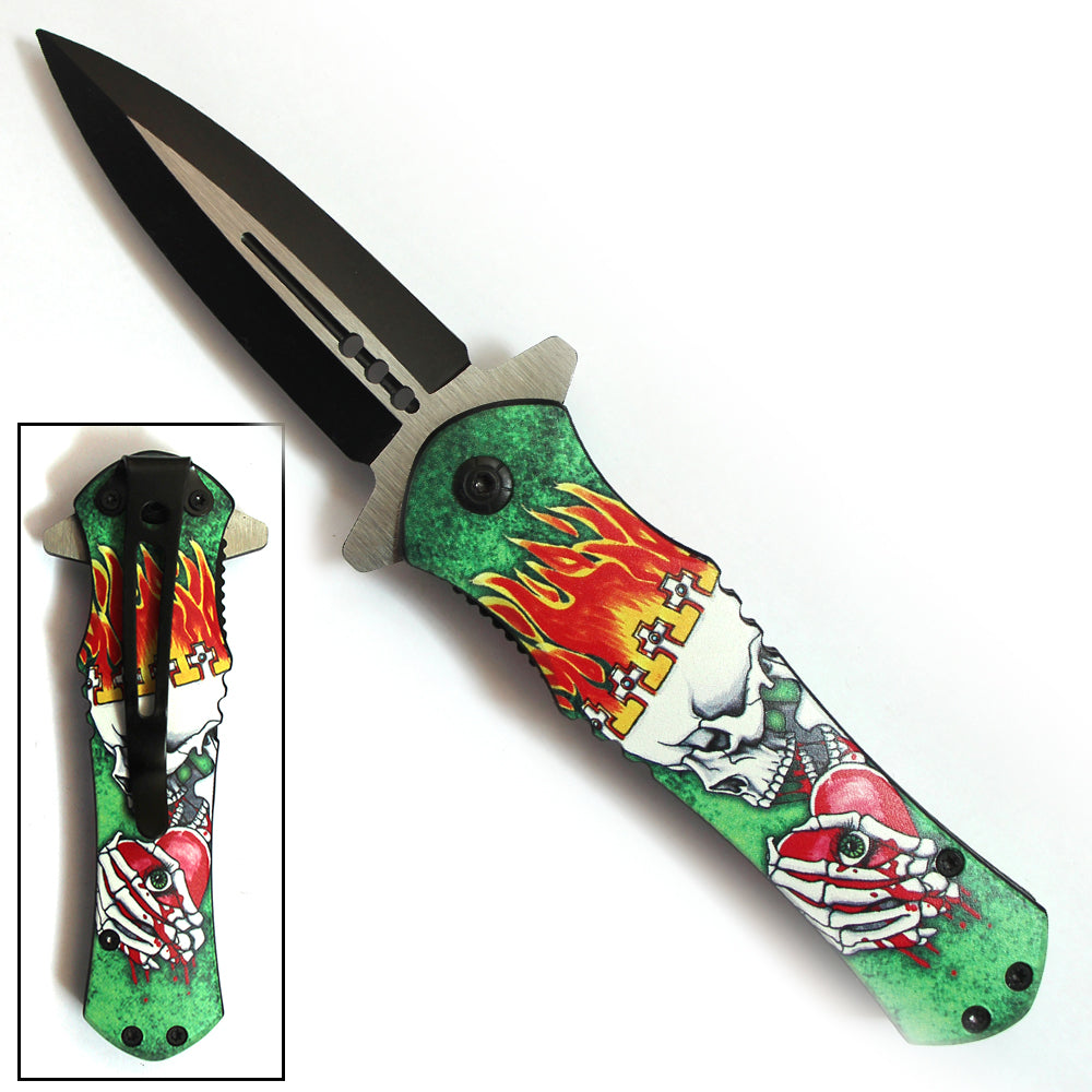 Tiger-USA Spring Assisted Knife - Take a Heart (Green)