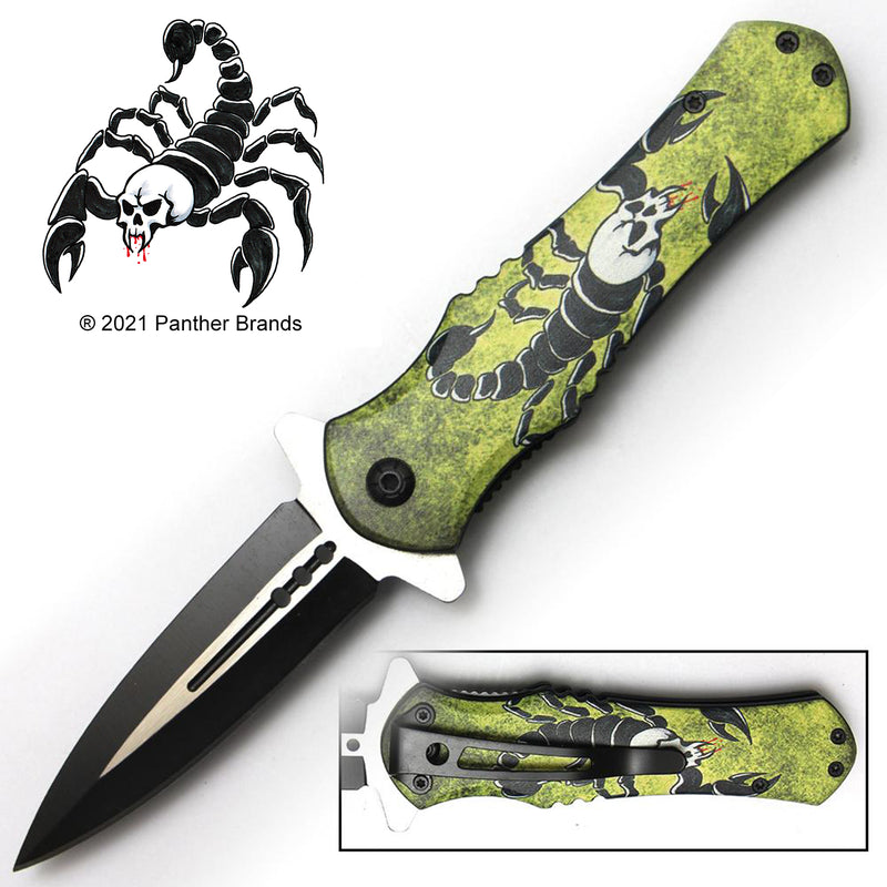 Tiger-USA Spring Assisted Knife - Neon Yellow Scorpion