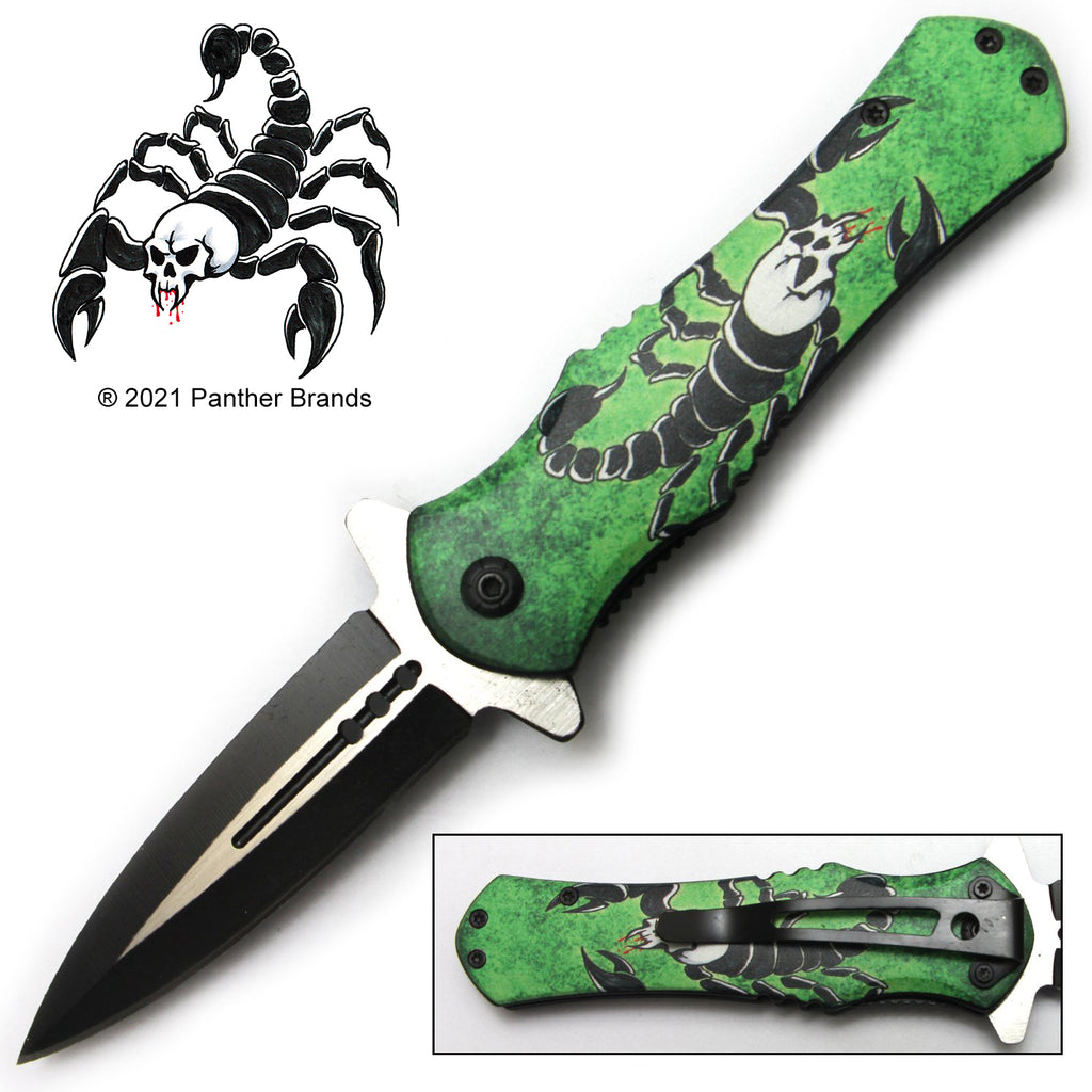 Tiger-USA Spring Assisted Knife - Green Scorpion