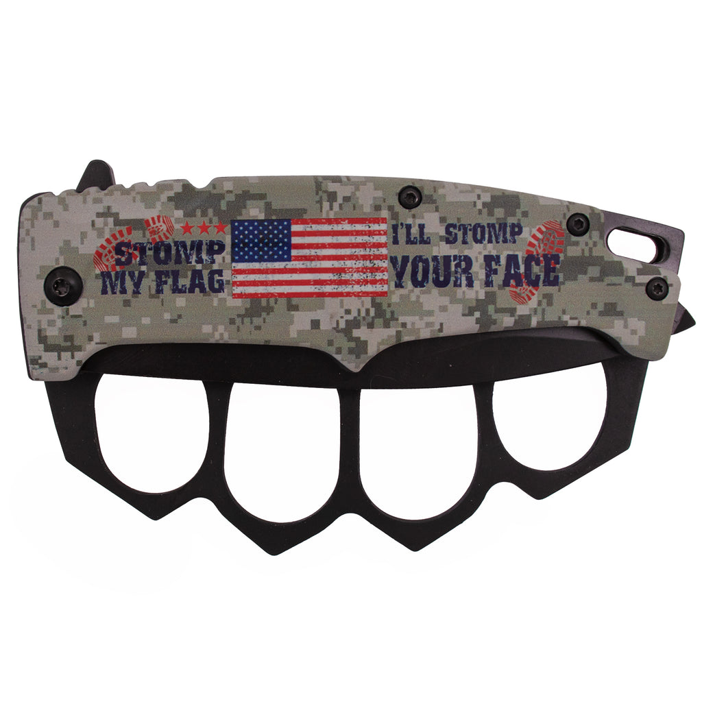 Tiger-USA Spring Assisted Trench Knife - XXL Finger Holes (STOMP MY FLAG DIGI CAMO)