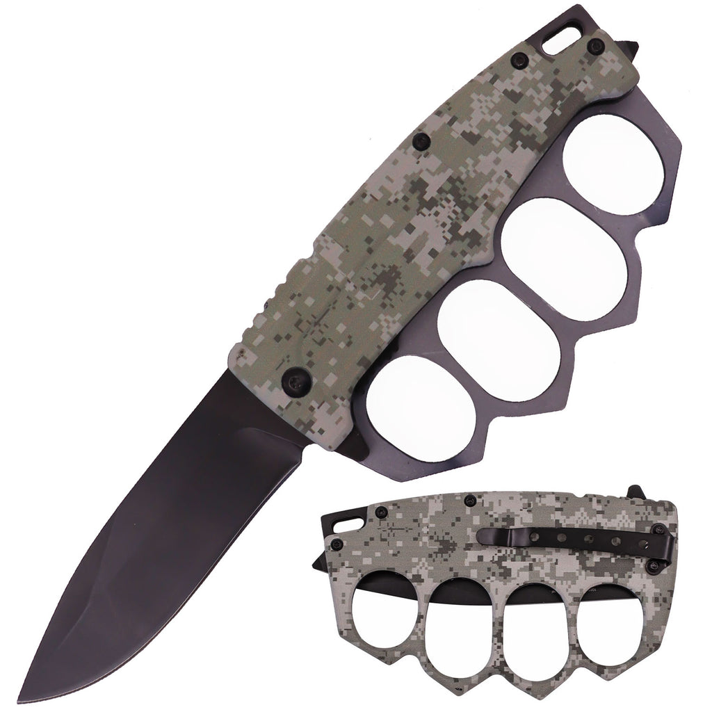 Tiger-USA Spring Assisted Trench Knife - XXL Finger Holes (DIGI CAMO)