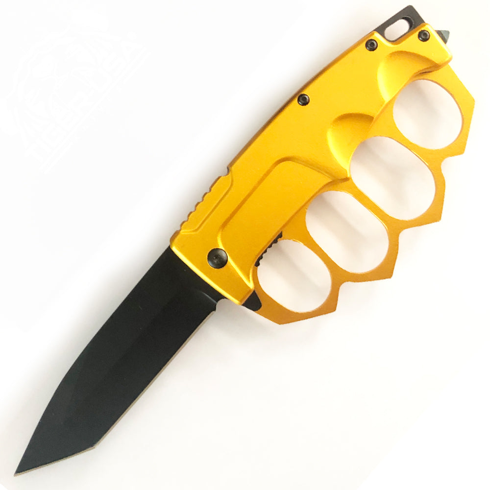 Tiger-USA Spring Assisted Trench Knife - XXL Finger Holes (GOLD)