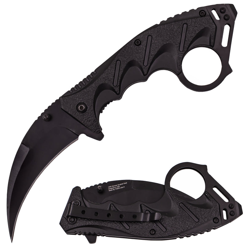 Tiger-USA Spring Assisted Ergogrip Karambit Knife - Black