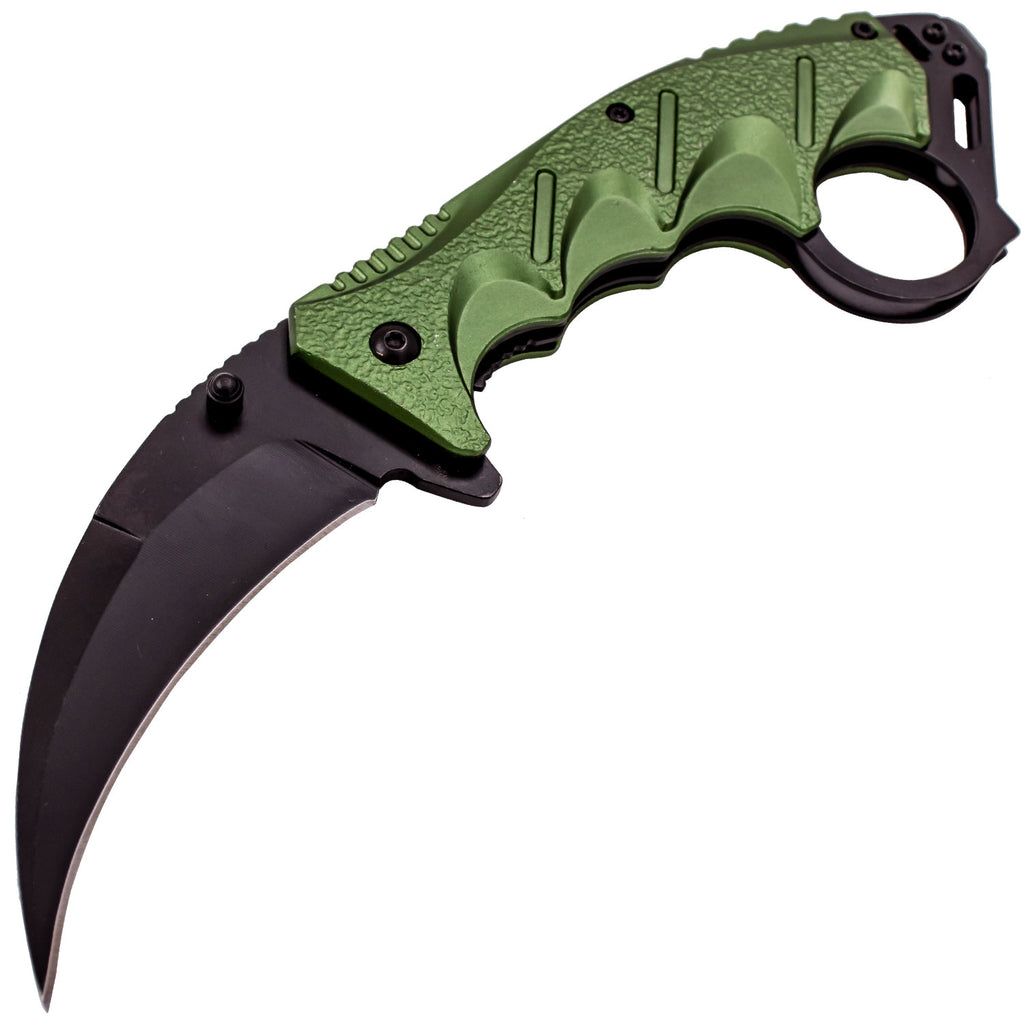 Tiger-USA Spring Assisted Ergogrip Karambit Knife - Green