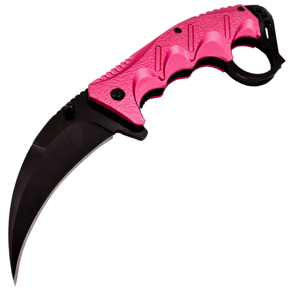 Tiger-USA Spring Assisted Ergogrip Karambit Knife - Pink