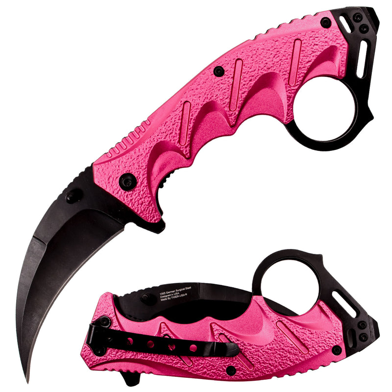 Tiger-USA Spring Assisted Ergogrip Karambit Knife - Pink