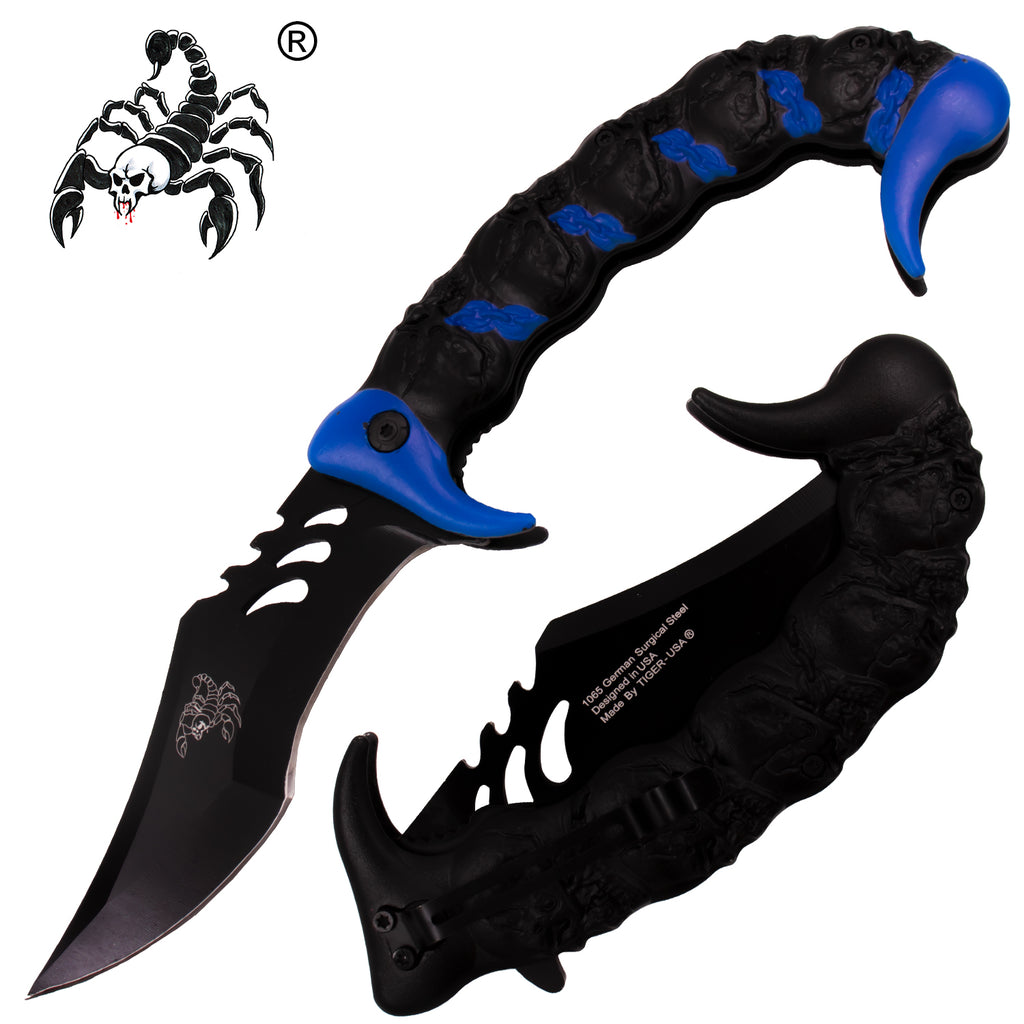 Tiger-USA Spring Assisted Scorpion Singer Knife - Blue