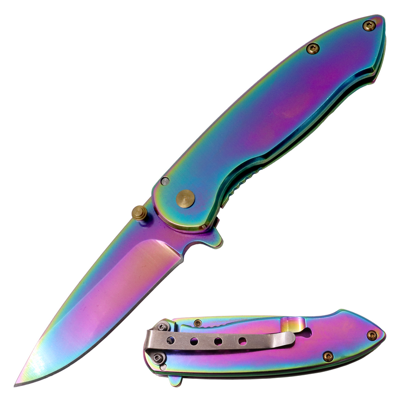 6.5 Inch Spring Assisted Folding Knife - RAINBOW
