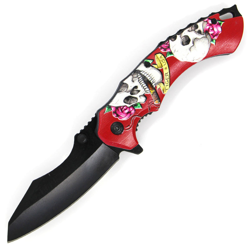 Combat Spring Assisted Knife - Red Skull