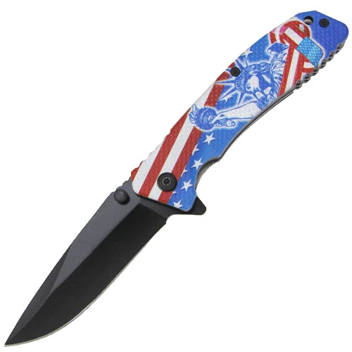 DP Blade Spring Assisted Knife - Lady Liberty Red White Blue 3
