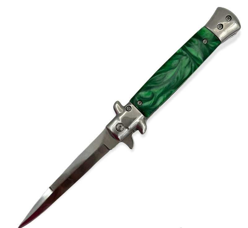 Folding Knife Black & Green Pearl Blade Silver