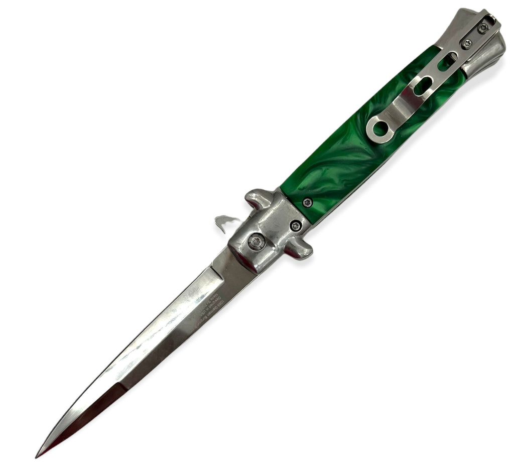 Folding Knife Black & Green Pearl Blade Silver