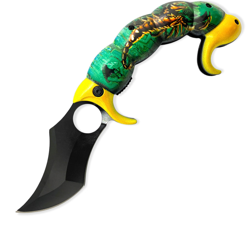 Tiger-USA® Spring Assisted Scorpion Tail Green and Yellow