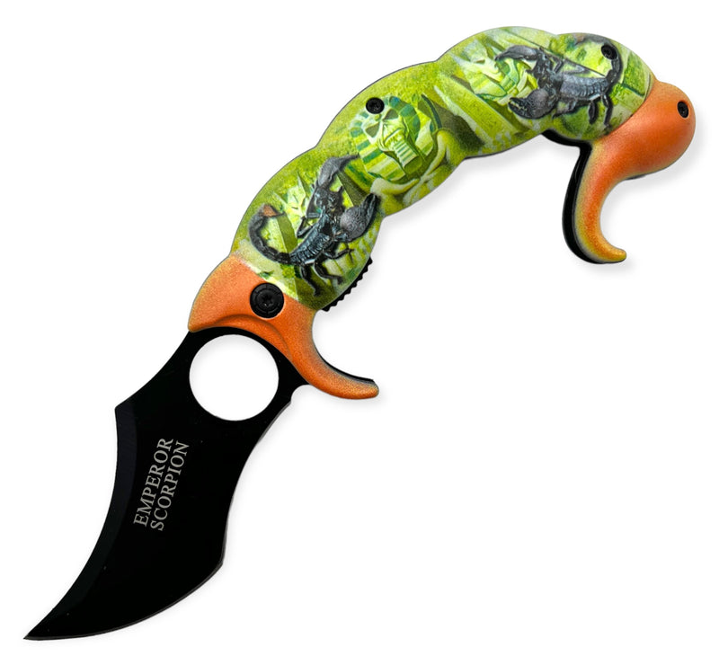 Tiger-USA® Spring Assisted Scorpion Tail GREEN  and ORANGE