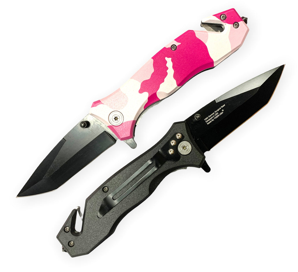 Folding Knife W. Clip PINK CAMO 1