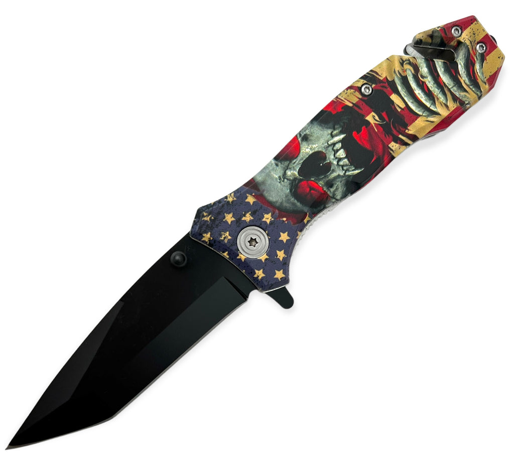 Tiger-USA® knife American flag Red Eyes Skull