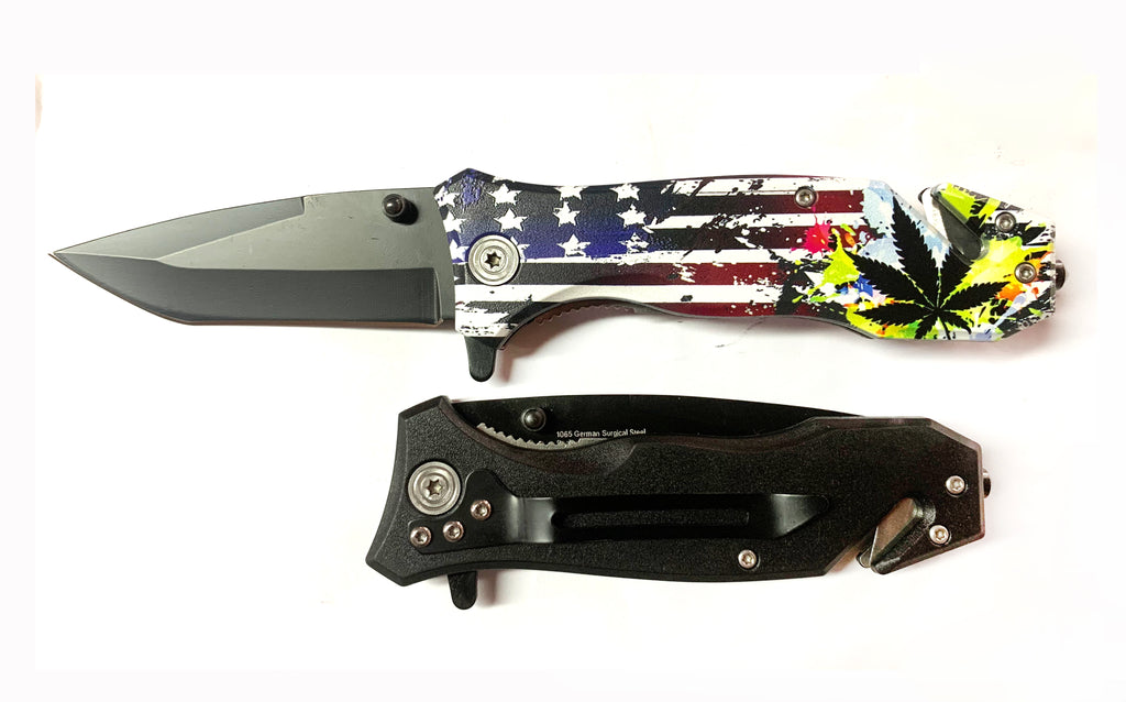 Folding Knife W. Clip  FLAG Rasta