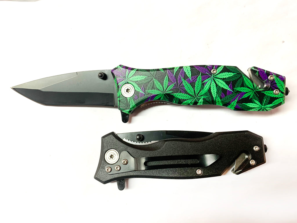 Folding Knife W. Clip  Green rasta