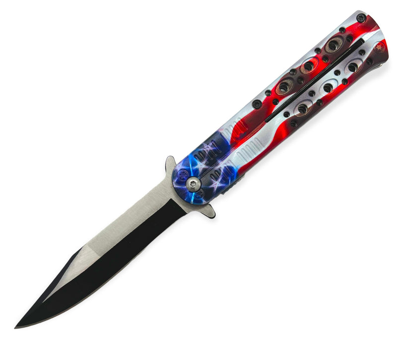 Butterfly Style Spring Assisted Tiger-USA AMERICAN FLAG