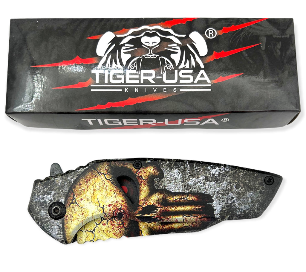 Tiger-USA® Folding Knife  GOLD SKULL