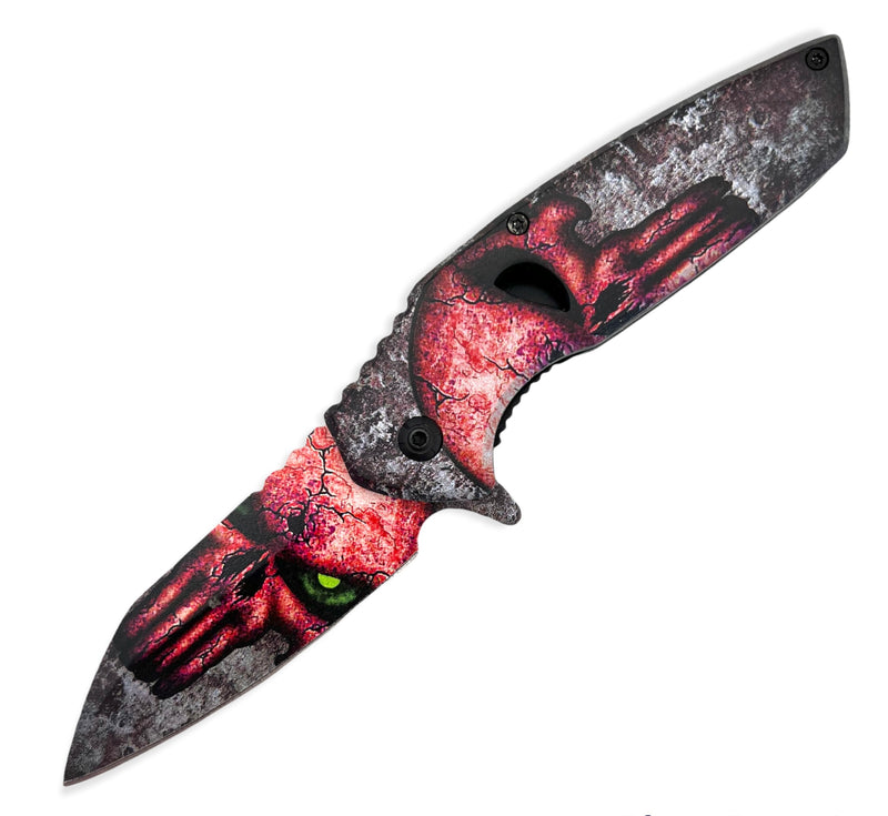 Tiger-USA® Folding Knife  RED SKULL