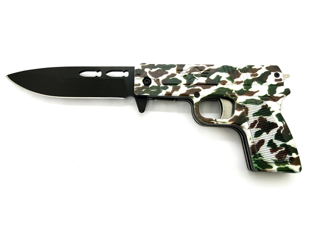 Tiger-USA Pistol Spring Assisted Knife  Camo Green And Brown